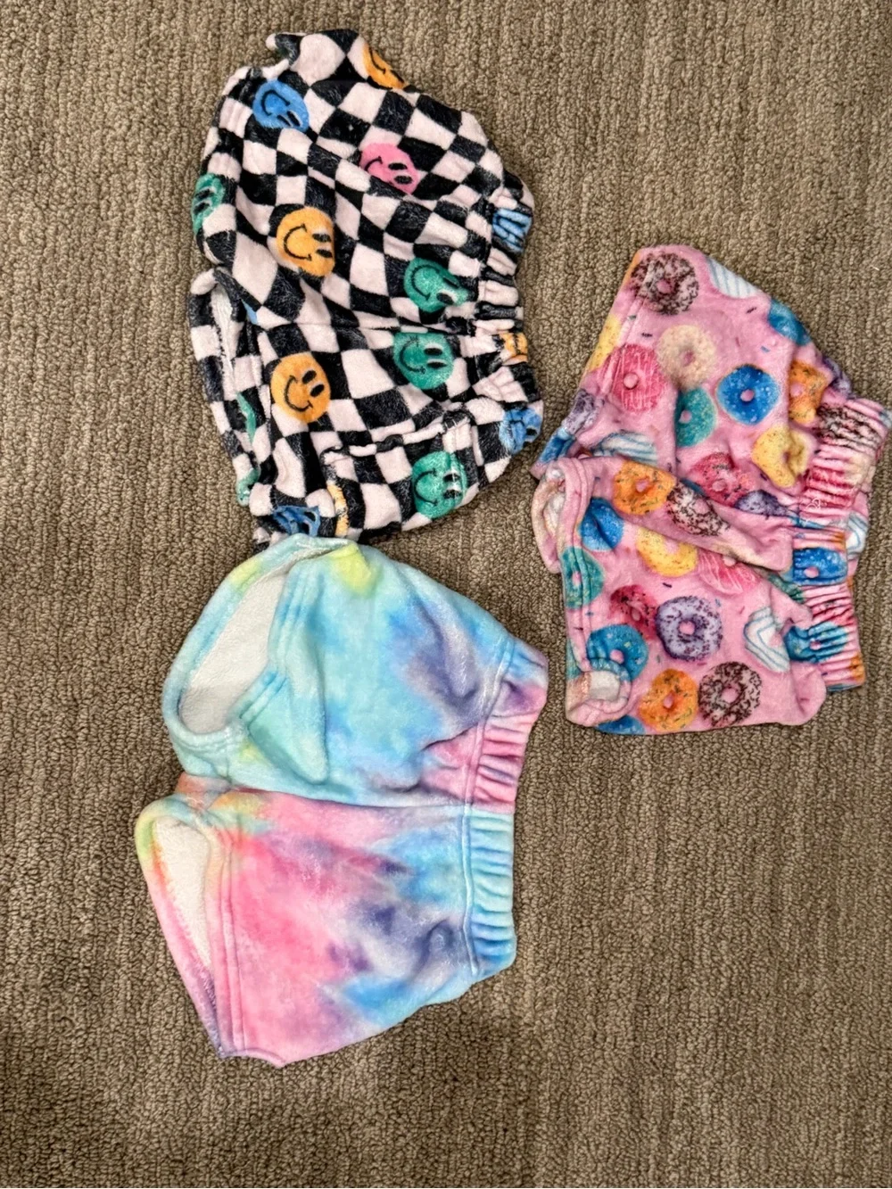 Plush Kids Shorts - Tie-Dye, Donut & Checker Smiley Styles